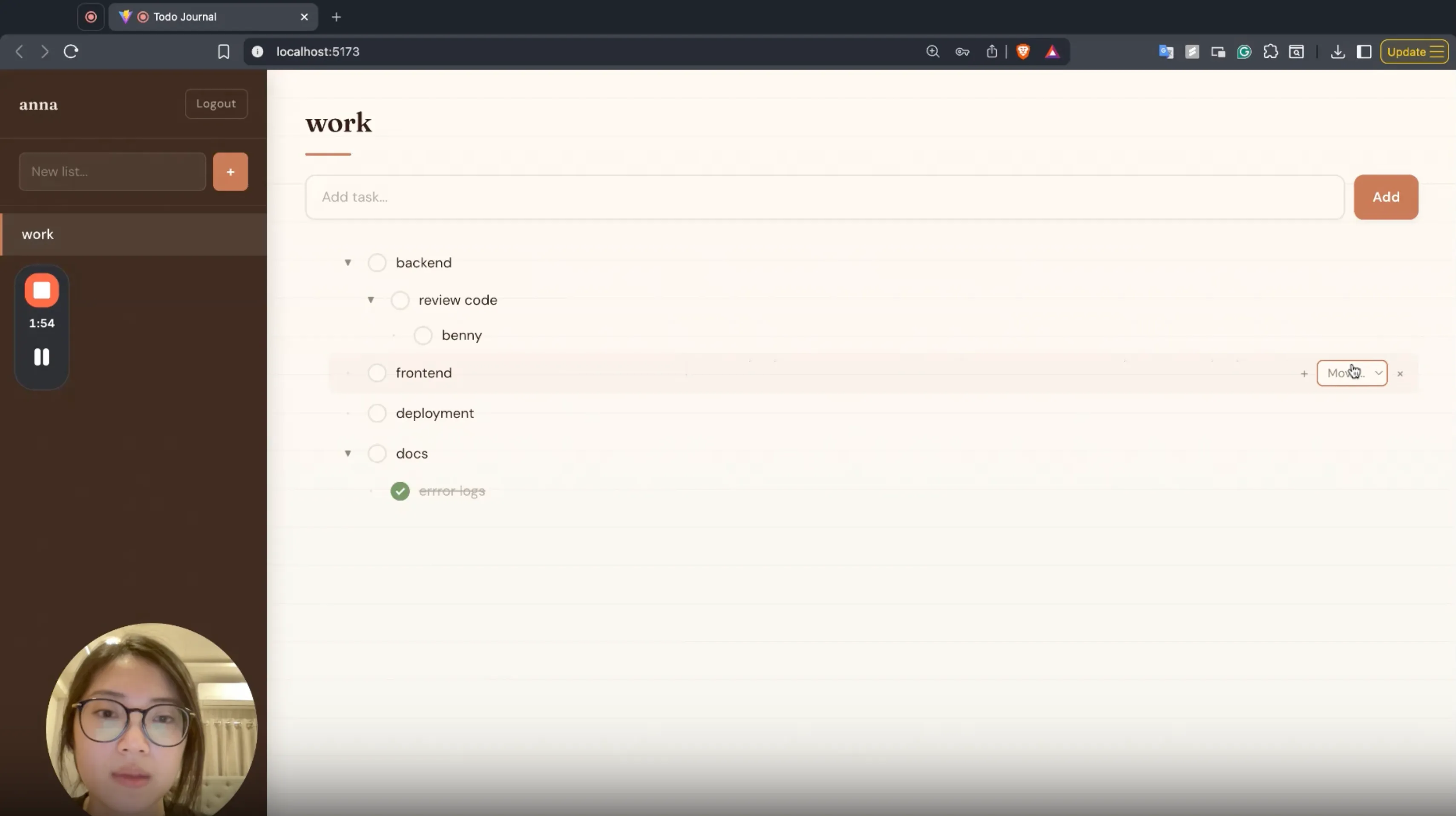 Hierarchical Todo List showing nested tasks in an expandable work list